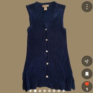 Vintage Navy Ribbed Button-Front Knit Vest